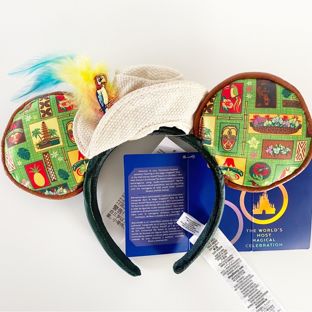 Disney World 50th Mickey Enchanted Tiki Room Main Attraction Headband Ears - NEW
